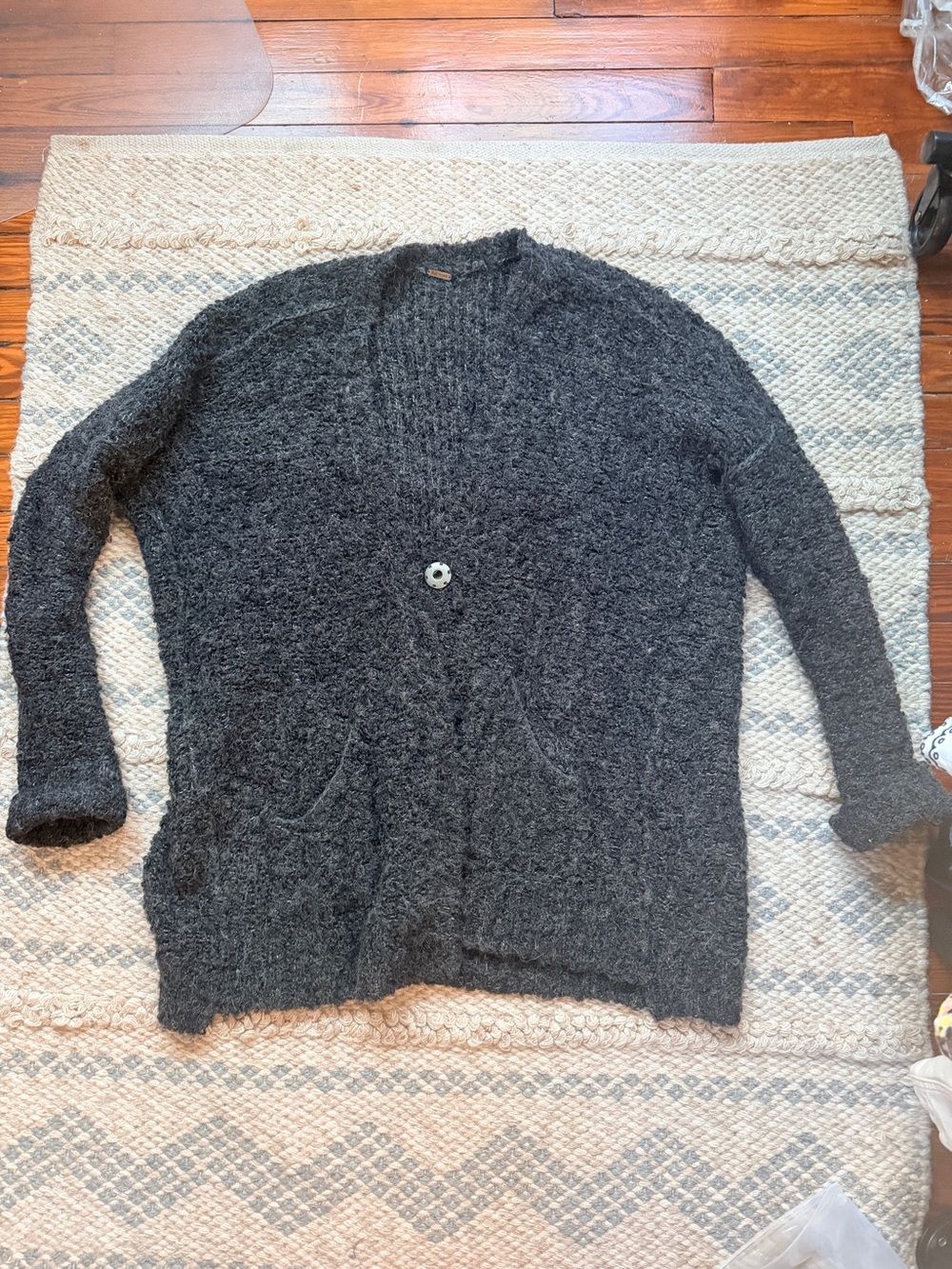 Free People Charcoal Gray Cozy Open-Front Cardigan